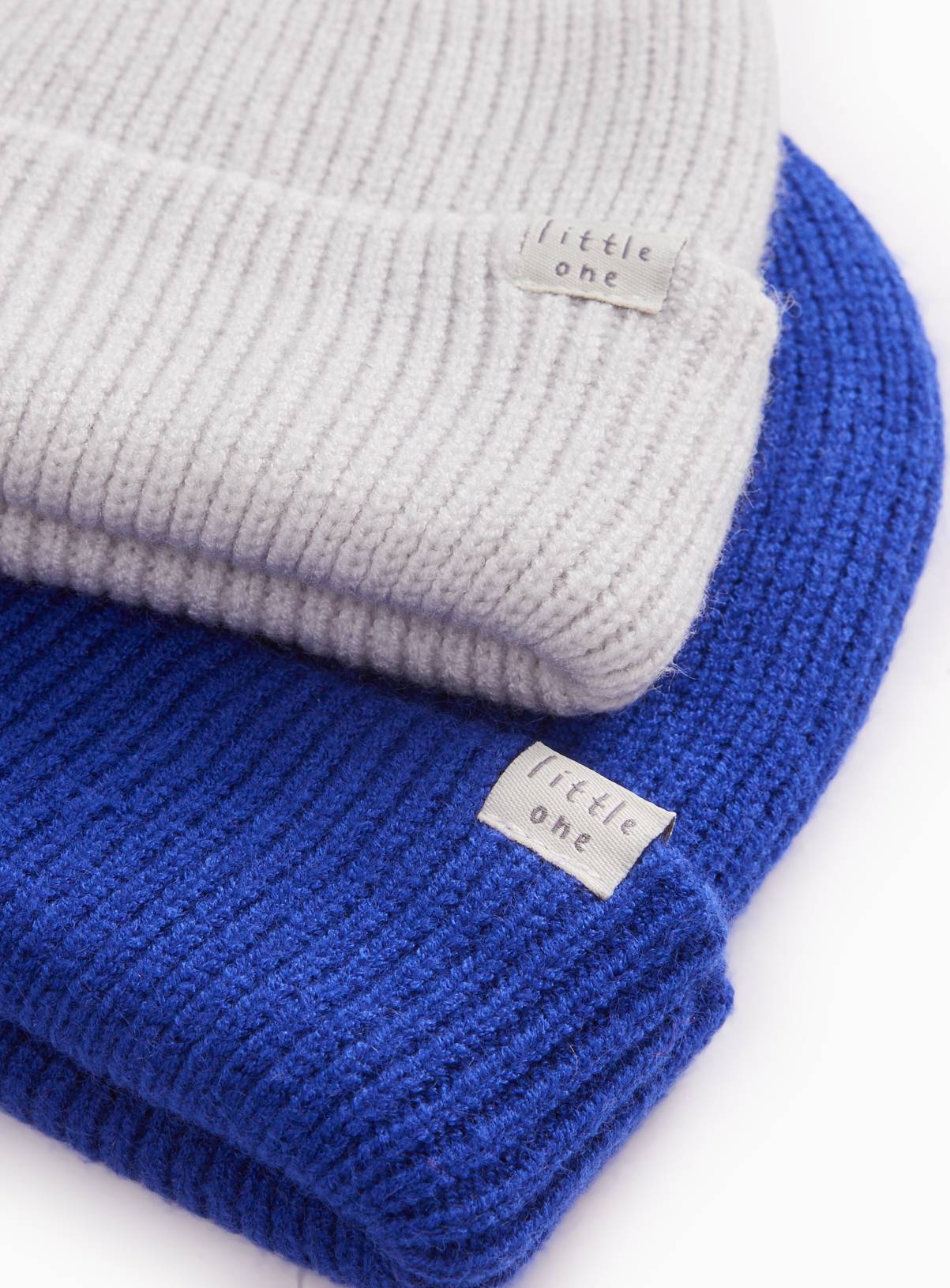 White & Blue Ribbed Beanie Hats 2-Pack Up to 3 mths - Image 2